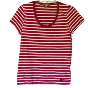 Burberry Brit Striped Red and White Women's Tee Shirt Top Size Medium Scoop Neck